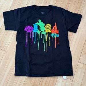 LIKE NEW! Disney Resorts Kids Black Rainbow Park Tee Shirt Short Sleeves Sz L